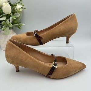 Vionic Women’s Minnie Tortoise Tan Suede Leather Kitten Heel Shoes Size 8